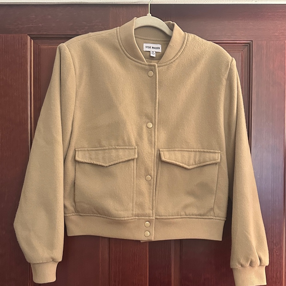Steve Madden Camel Button-Up Bomber Style Jacket